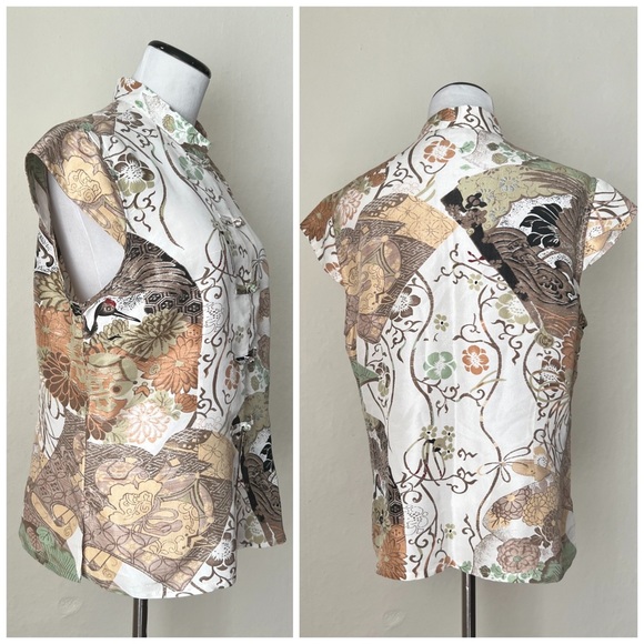 Citron floral short sleeve button down blouse size large - Picture 3 of 7